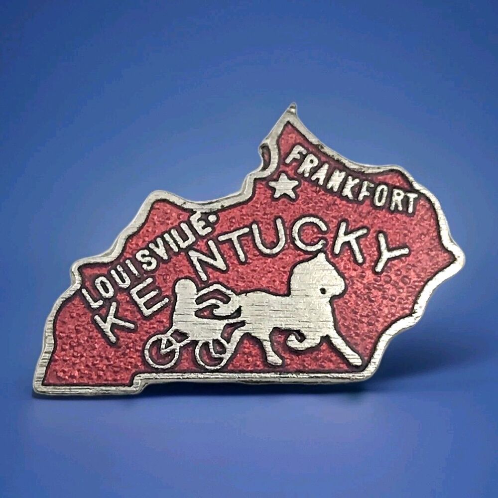 Kentucky State Shape Pin Vintage Red Enamel Horse Equestrian Souvenir